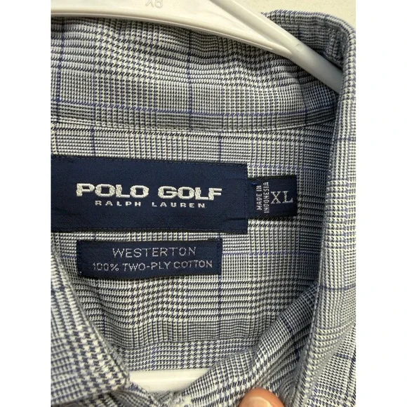 Polo Golf Ralph Lauren Westerton Shirt Mens XL Blue Glen Plaid 100% Cotton L/S - Picture 2 of 4